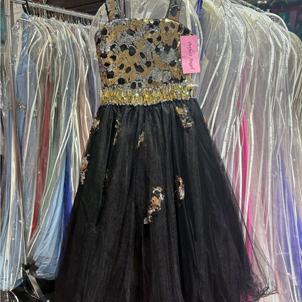 Elegant Black and Gold Kids Formal Dress